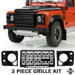 3pc Gloss Black Adventure style front end grille kit for LandRover Defender G4