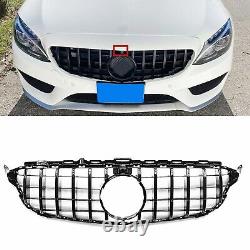 BLK Front Bumper Grille For Mercedes Benz C Class W205 2015-18 With Camera Hole WO