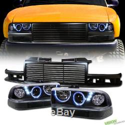 Black Halo LED Projector Headlights+Bumper K2+Front Grille For 98-04 S10 Blazer