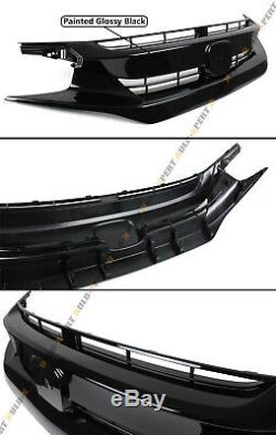 FOR 16-18 HONDA CIVIC GLOSSY BLK RS Si STYLE FRONT GRILLE+HOOD BUMPER TRIM COVER