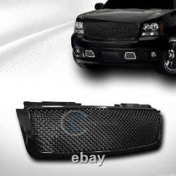 Fit 07-14 Chevy Tahoe/Suburban/Avalanche Glossy Blk Mesh Front Bumper Grille ABS
