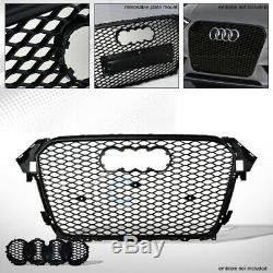 Fit 13-16 Audi A4/S4 B8.5 Glossy Blk RS Honeycomb Mesh Front Bumper Grill Grille