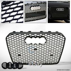 Fit 13-16 Audi A5/S5 B8.5 Glossy Blk RS Honeycomb Mesh Front Bumper Grill Grille