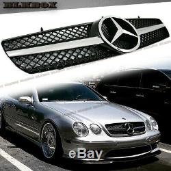 Fit BENZ 00-06 W215 CL-Coupe Front Bumper Grille Chrome Glossy Black BLK-SL Look