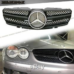 Fit BENZ 03-06 R230 SL-Convertible Front Bumper Grille Glossy Black with SL Look