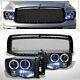 Fits 02-05 Dodge Ram Blk Halo Led Projector Headlights Am+rivet Bolt Mesh Grille