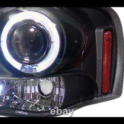 Fits 02-05 Dodge Ram Blk Halo LED Projector Headlights Am+Rivet Bolt Mesh Grille