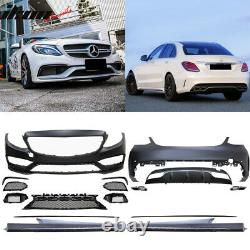 Fits 15-16 W205 C63 Style Full PDC Front +Rear Bumper+Side Skirts