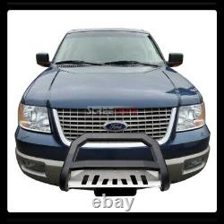 For 03-17 Expedition Matte Blk AVT Bull Bar Push Bumper Grill Grille Guard+Skid