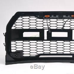 For 15-17 Ford F150 Matte Blk RP Style Honeycomb Mesh Front Grille+Amber LED v2
