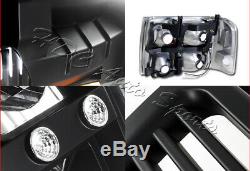 For 1999-2002 Chevrolet Silverado LED DRL Conversion Black Headlights+BLK Grille
