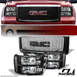 For 2007-2013 GMC Sierra 1500 Blk Headlights Signal+Round Hole Mesh Front Grille