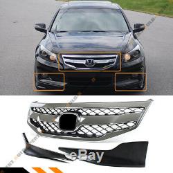 For 2011-12 Honda Accord 4dr Blk Chrome Sport Grill + Front Bumper Splitters Lip