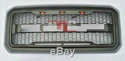 For 2011-2016 Ford F250 F350 honeycomb mesh Grill Grille with amber LED BLACK