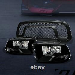 For 2013-2018 Dodge Ram 1500 Blk Dual Lamp Headlights nb+Matte Rebel Mesh Grille