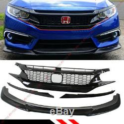 For 2016-18 Honda CIVIC Front Bumper Lip Spoiler Splitter + Honeycomb Blk Grille
