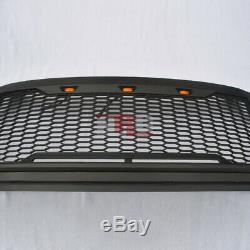 For 2017-2019 F250 F350 honeycomb mesh Grill Grille with amber LED BLACK
