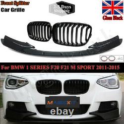 For Bmw 1er F20 F21 M Performance Style Front Grilles & Splitter Gloss Blk 11-15