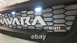 Front Grill For Nissan Navara Np300 2015-2020 White Leds Matt Blk White Logo