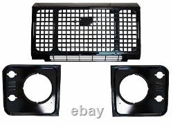 Full Gloss Black 3pc Heritage style front end grille kit for Land Rover Defender