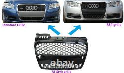 Gloss Black Front Grille Audi A4 Honeycomb mesh for 2005-08 RS4 estate saloon B7