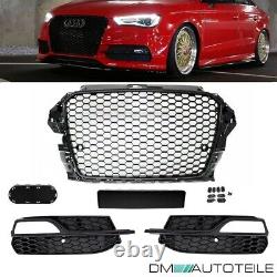 Honeycomb radiator grille honeycomb grill black gloss + 2x trim panels for Audi A3 8V 12-16 S-Line