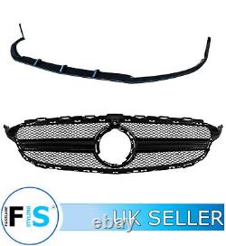 Mercedes C Class W205 C205 A205 Front Lip, C63 Style Grille Gloss Blk No Camera