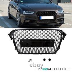 Radiator grille honeycombs full black shiny for Audi A4 B8 facelift 11-15 not RS4