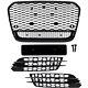 Set Honeycomb Grill + Fog Light Grille Black Gloss For Audi A6 C7 Series 11-15