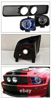 Topline For 2005-2009 Ford Mustang GT Halo LED Blk Headlights+Mesh Front Grille