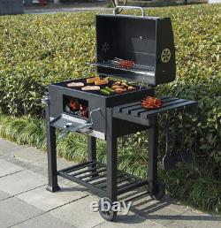 Barbecue au charbon de bois Tepro pour jardin extérieur avec étagère latérale en acier inoxydable et roues noires