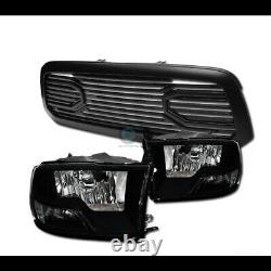 Fit 13-18 Dodge Ram 1500 Blk Dual Lamp Headlights Nb+matte Big Horn Style Grille