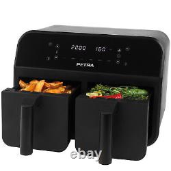 Friteuse à air double tiroir non-adhésive Petra avec affichage LED, 6 réglages prédéfinis, 7,4 L, 2400 W