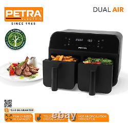 Friteuse à air double tiroir non-adhésive Petra avec affichage LED, 6 réglages prédéfinis, 7,4 L, 2400 W