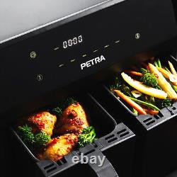 Friteuse à air double tiroir non-adhésive Petra avec affichage LED, 6 réglages prédéfinis, 7,4 L, 2400 W