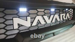 Grille Avant Pour Nissan Navara Np300 2015-2020 White Leds Matt Blk White Logo